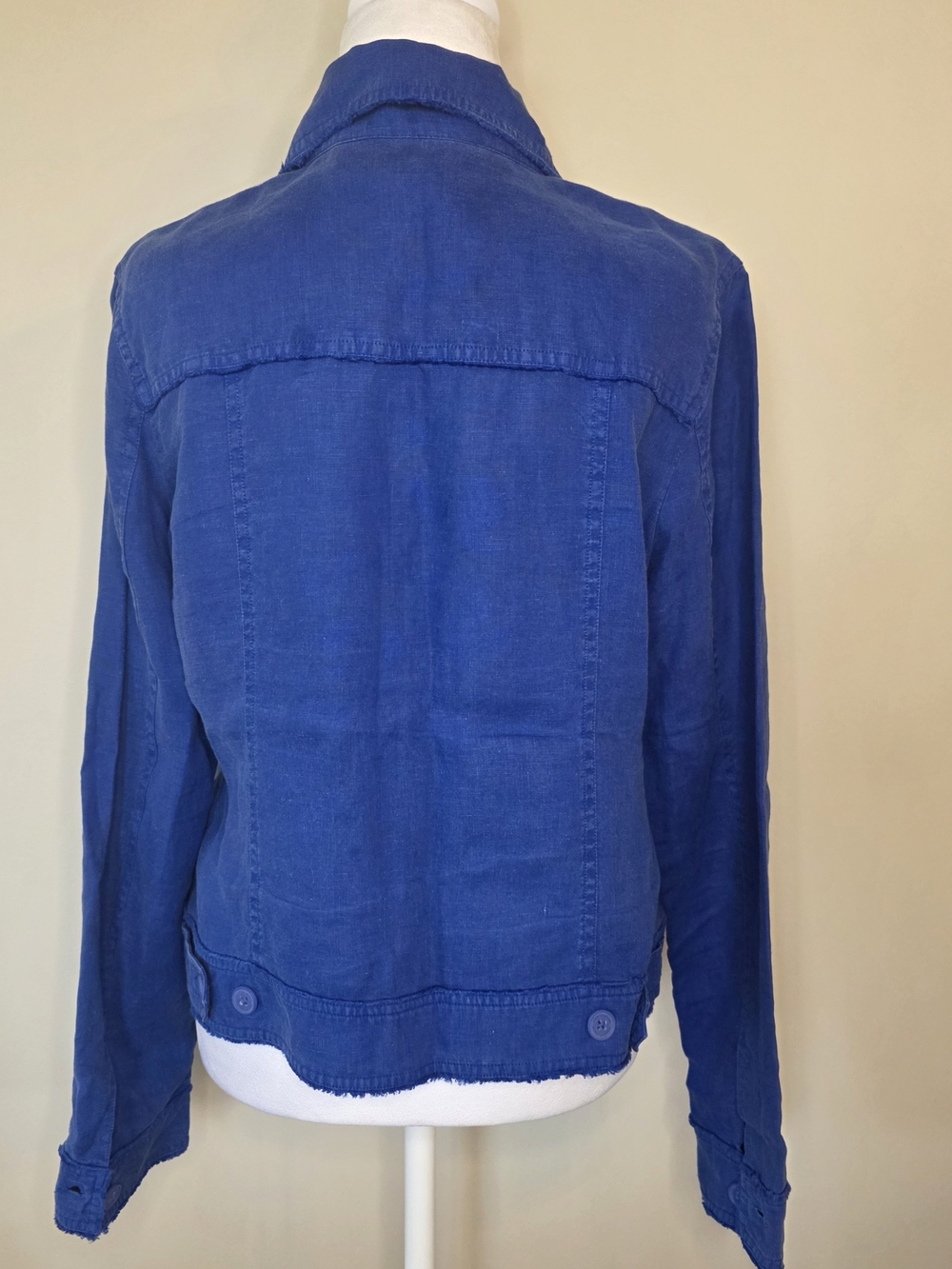 Tommy Bahama Women’s M 100% Linen Cobalt Blue Button Front Jacket Raw Edge Coast - Picture 6 of 8